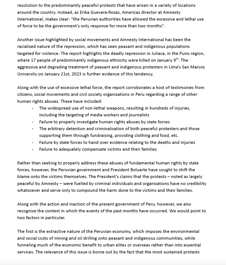Statement on human rights violation in Peru2